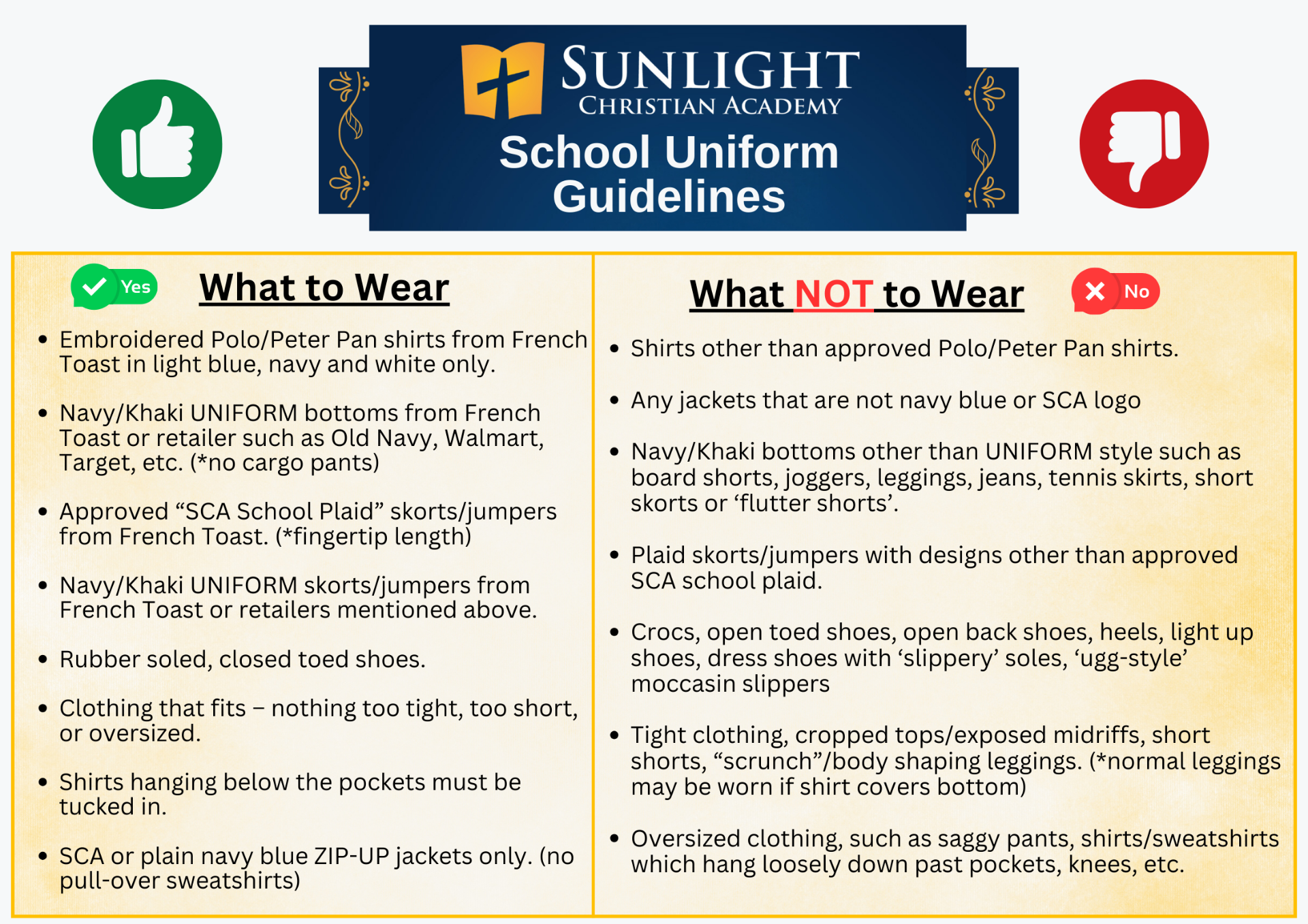 School uniform guidelines what to wear and what not to wear
