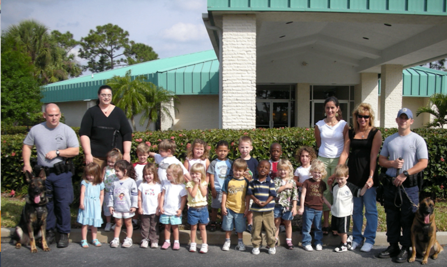Students and officers on campus
